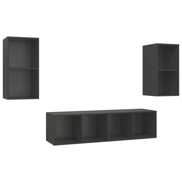 vidaXL Sieninės televizoriaus spintelės, 4vnt., pilkos, mediena
