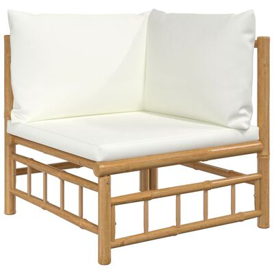 vidaXL Kampinė sodo sofos dalis su kreminėmis pagalvėlėmis, bambukas