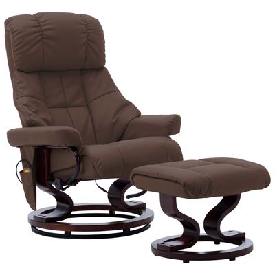 vidaXL Atlošiamas masažinis krėslas, rudas, dirbtinė oda ir mediena