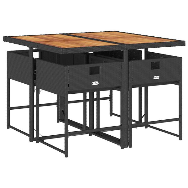 vidaXL Sodo komplektas su pagalvėlėmis, 5 dalių, juodas, poliratanas