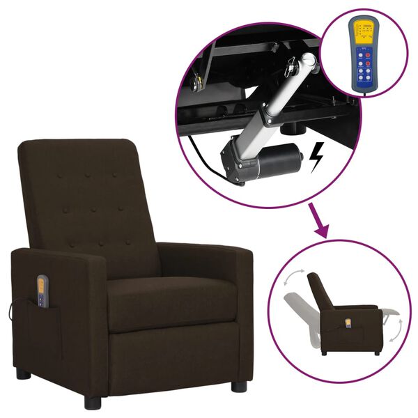 vidaXL Atsistojantis masažinis krėslas, tamsiai rudas, audinys