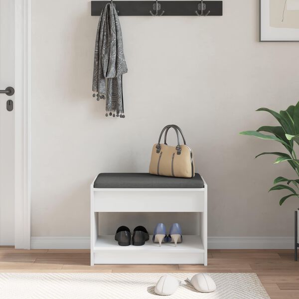 vidaXL Koridoriaus suolas su pagalve su lentyna Baltas 63 x 38 x 45 cm