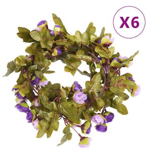 vidaXL Gėlių girliandos, 6vnt., &scaron;viesiai violetinės, 215cm
