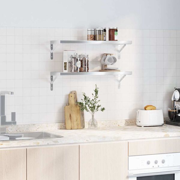 vidaXL Sieninės lentynos, 2vnt., sidabrinės, 75x23,5cm, plienas