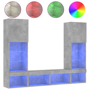 vidaXL Sieninė TV sekcija su LED, 5 dalių, betono, apdirbta mediena