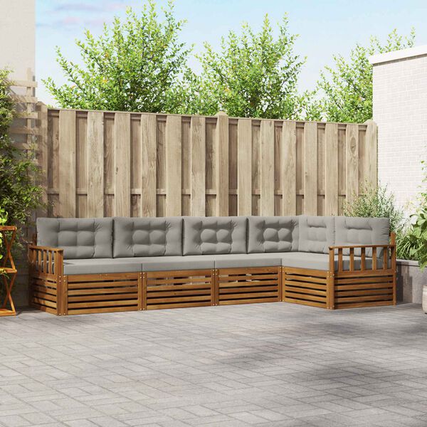 vidaXL Lauko sofos komplektas 5 pcs Natūrali ir &scaron;viesiai pilka