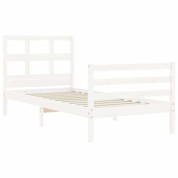 vidaXL Lovos rėmas su galvūgaliu, baltas, mediena, mažas vienvietis