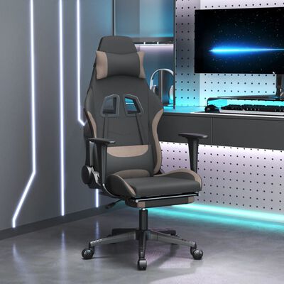 vidaXL Žaidimų kėdė su pakoja, juodos ir taupe spalvos, audinys