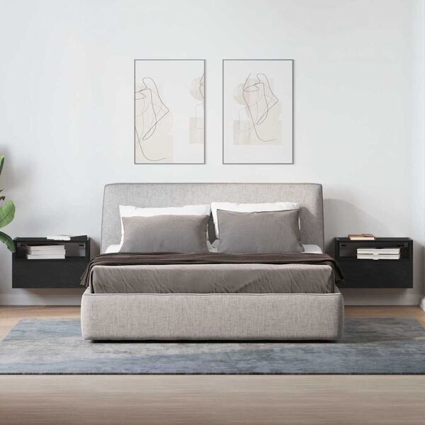 vidaXL Sieninės naktinės spintelės, 2vnt., juoda, 45x26x28,5cm