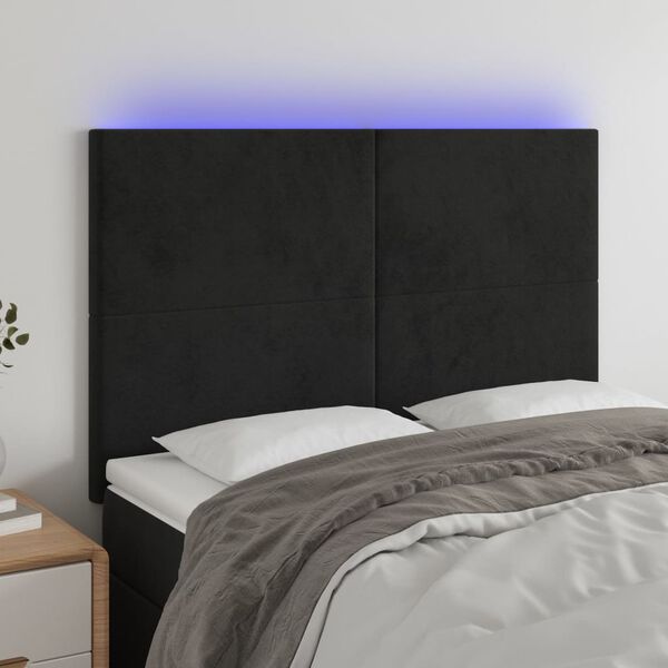 vidaXL Galvūgalis su LED, juodos spalvos, 144x5x118/128cm, aksomas