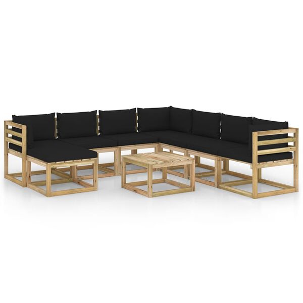 vidaXL Sodo komplektas su pagalvėlėmis, 9 dalių, impregnuota pu&scaron;is