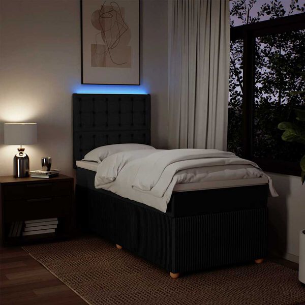 vidaXL Lova su spyruoklėmis ir čiužiniu, juoda, 90x190 cm, audinys