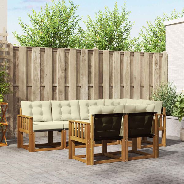 vidaXL Lauko sofos komplektas su pagalve 7 pcs Natūralus ir grietinėlė