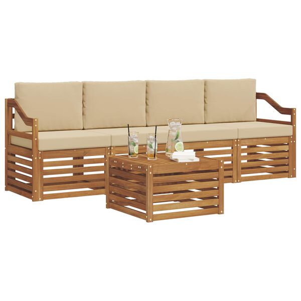 vidaXL Sofų komplektai 5 pcs Gamta ir Beige Kietos akacijos mediena