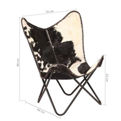vidaXL Drugelio formos kėdė, juoda ir balta, tikra ožkos oda