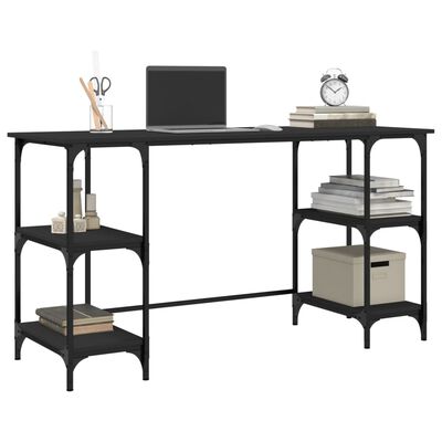 vidaXL Rašomasis stalas, juodas, 140x50x75cm, metalas/apdirbta mediena