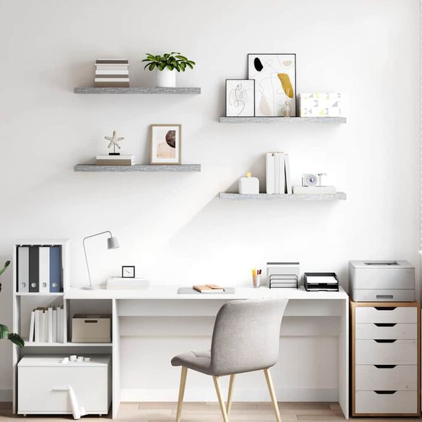 vidaXL Pakabinamos lentynos, 4vnt., betono pilkos, 80x23,5x3,8cm, MDF