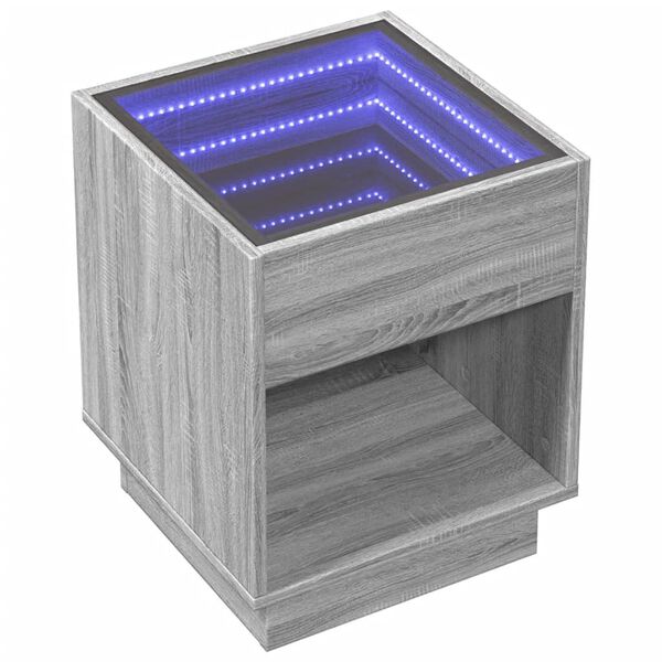 vidaXL Kavos staliukas su Infinity LED lemputėmis, pilkas, 40x40x50cm