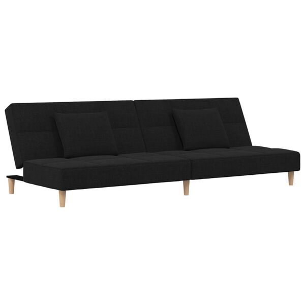 vidaXL Dvivietė sofa-lova su dvejomis pagalvėmis, juoda, audinys