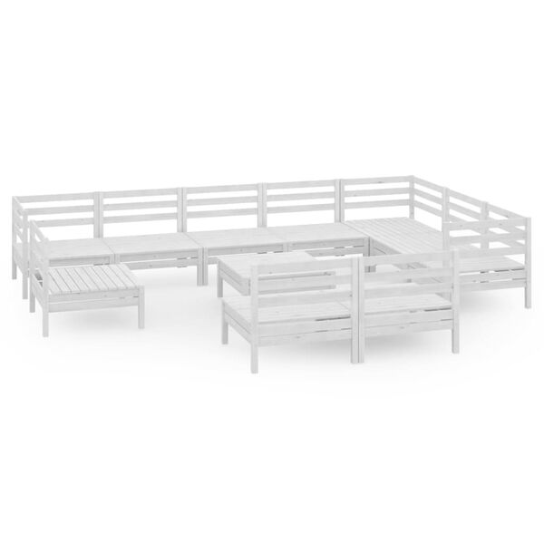 vidaXL Sodo poilsio baldų komplektas, 11 dalių, baltas, pu&scaron;ies masyvas