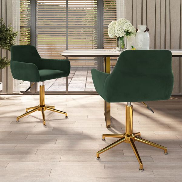 vidaXL Pasukamos valgomojo kėdės, 2vnt., tamsiai žalios, aksomas