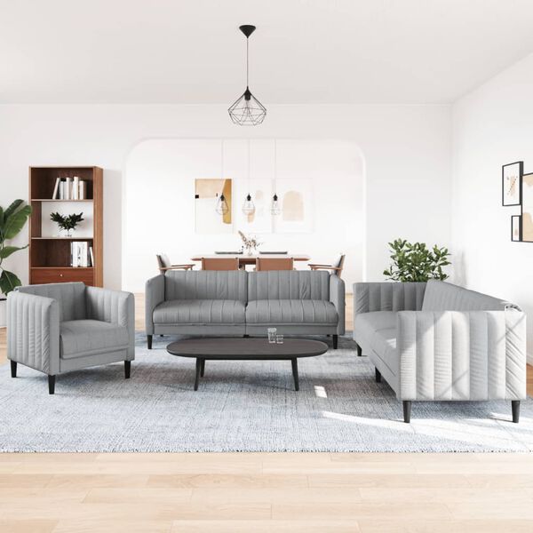 vidaXL Sofos komplektas, 3 dalių, &scaron;viesiai pilkos spalvos, audinys