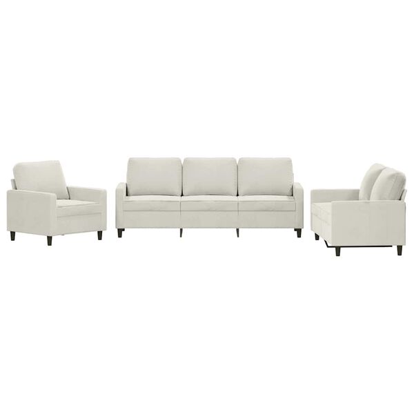 vidaXL Sofos komplektas su pagalvėlėmis, 3 dalių, kreminis, aksomas