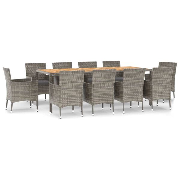 vidaXL Sodo komplektas su pagalvėlėmis, 11 dalių, pilkas, poliratanas