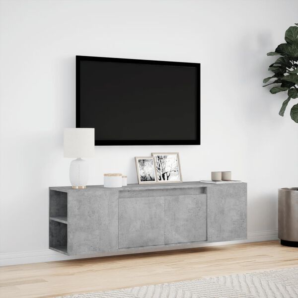 vidaXL Sieninė TV spintelė su LED lemputėmis, betono, 135x31x39,5cm