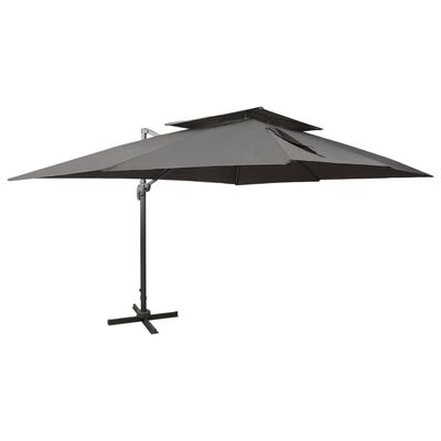 vidaXL Gembinis skėtis su dvigubu viršumi, antracito, 400x300cm