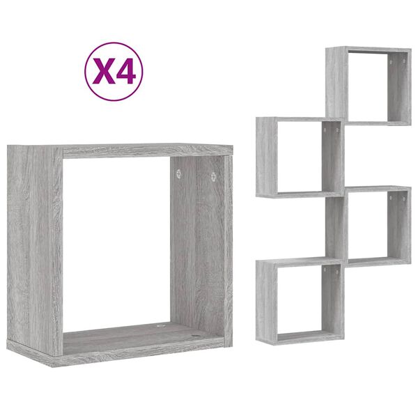 vidaXL Wall Cube lentynos 4 vnt Pilka Sonoma 30x15x30 cm