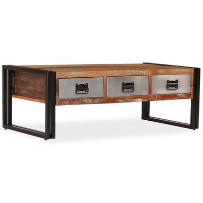 vidaXL Kavos staliukas su 3 stalčiais, perdirbta mediena, 100x50x35 cm
