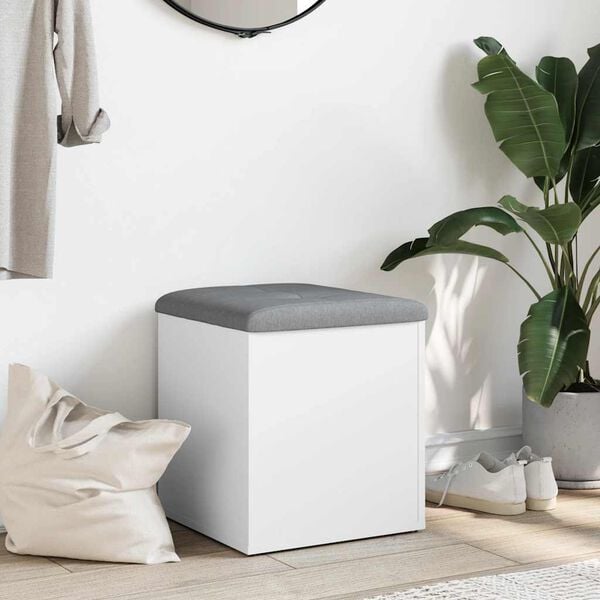 vidaXL Suoliukas daiktadėžei, baltas, 42x42x45cm, inžinerinė mediena
