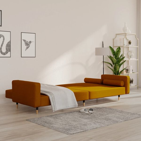 vidaXL Dvivietė sofa-lova su dvejomis pagalvėmis, ruda, aksomas