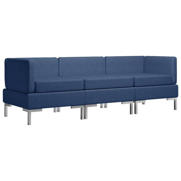 vidaXL Sofos komplektas, 3 dalių, mėlynos spalvos, audinys