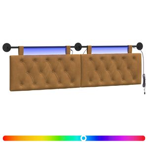 vidaXL Pakabinamas lovos galvūgalis Su LED &scaron;viesa Ruda Aksomas