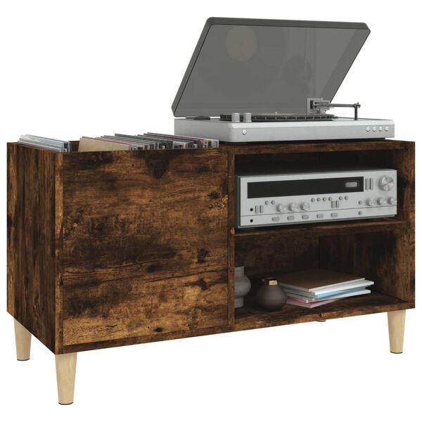 vidaXL Vinilinių plok&scaron;telių spintelė, dūminė, 84,5x38x48cm, mediena