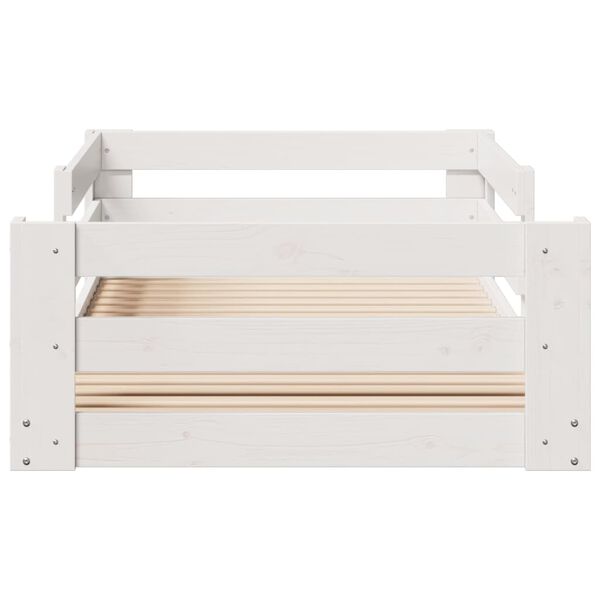 vidaXL Lovos rėmas be čiužinio, baltas, 90x200cm, pu&scaron;ies masyvas