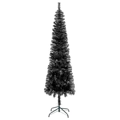 vidaXL Plona apšviesta Kalėdų eglutė su žaisliukais, juoda, 120cm