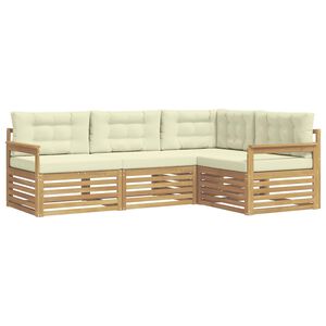 vidaXL Lauko sofos komplektas 5 pcs Balta ir kreminė Poliesteris