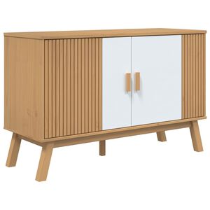 vidaXL &Scaron;oninė spintelė OLDEN, balta/ruda, 114x43x73,5cm, pu&scaron;is