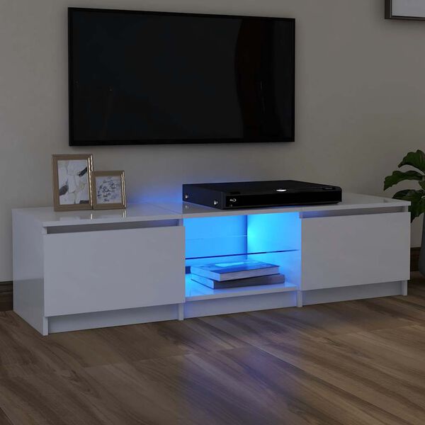 vidaXL TV spintelė su LED apšvietimu, balta, 140x40x36cm, blizgi