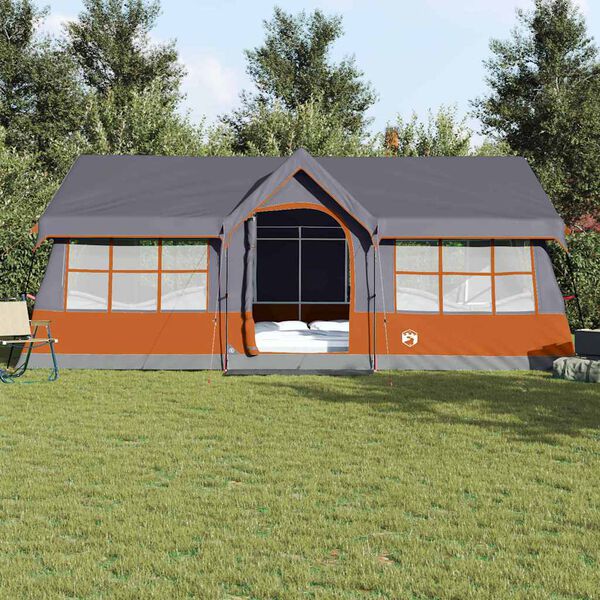 vidaXL &Scaron;eimos palapinė su stogu Pilka ir oranžinė 622 x 295 x 238 cm