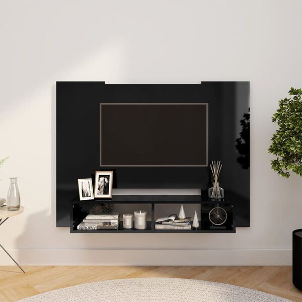 vidaXL Sieninė TV spintelė, juoda, 120x23,5x90cm, apdirbta mediena