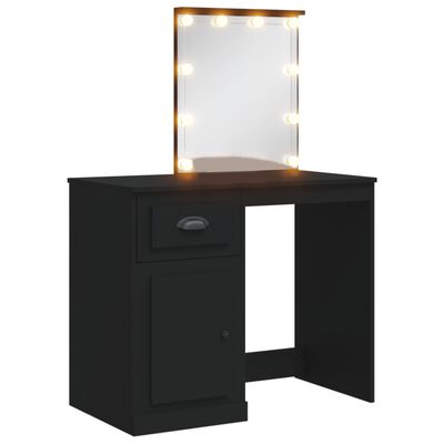 vidaXL Kosmetinis staliukas su LED lemputėmis, juodas, 90x42x132,5cm