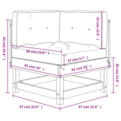 vidaXL Kampinė sofos dalis su pagalvėlėmis, douglas eglės masyvas