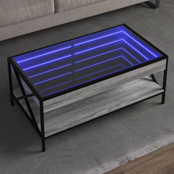 vidaXL Kavos staliukas su Infinity LED lemputėmis, pilkas, 90x50x38cm