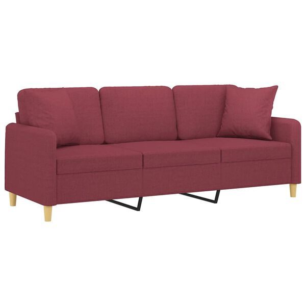 vidaXL Trivietė sofa su pagalvėlėmis, raudonojo vyno, 180cm, audinys