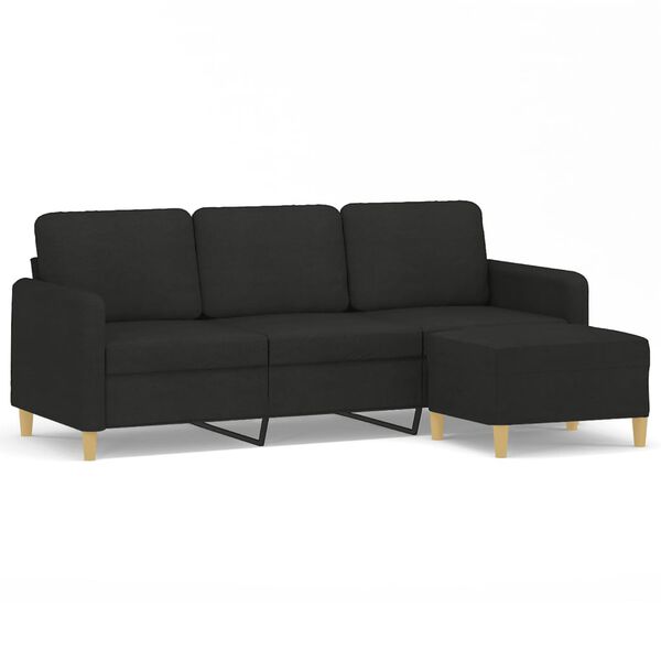 vidaXL Trivietė sofa su pakoja, juodos spalvos, 180cm, audinys