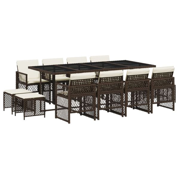 vidaXL Sodo komplektas su pagalvėlėmis, 13 dalių, rudas, poliratanas